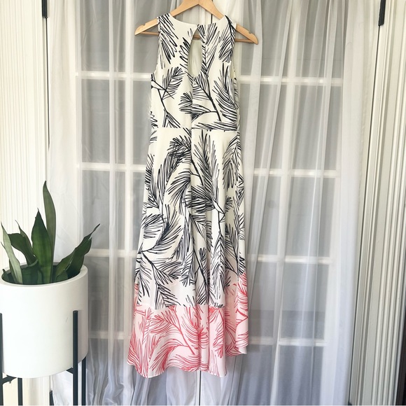 Vince Camuto Tropical Leaf Palm High Low Hem Dress Sz 8 - Picture 3 of 8
